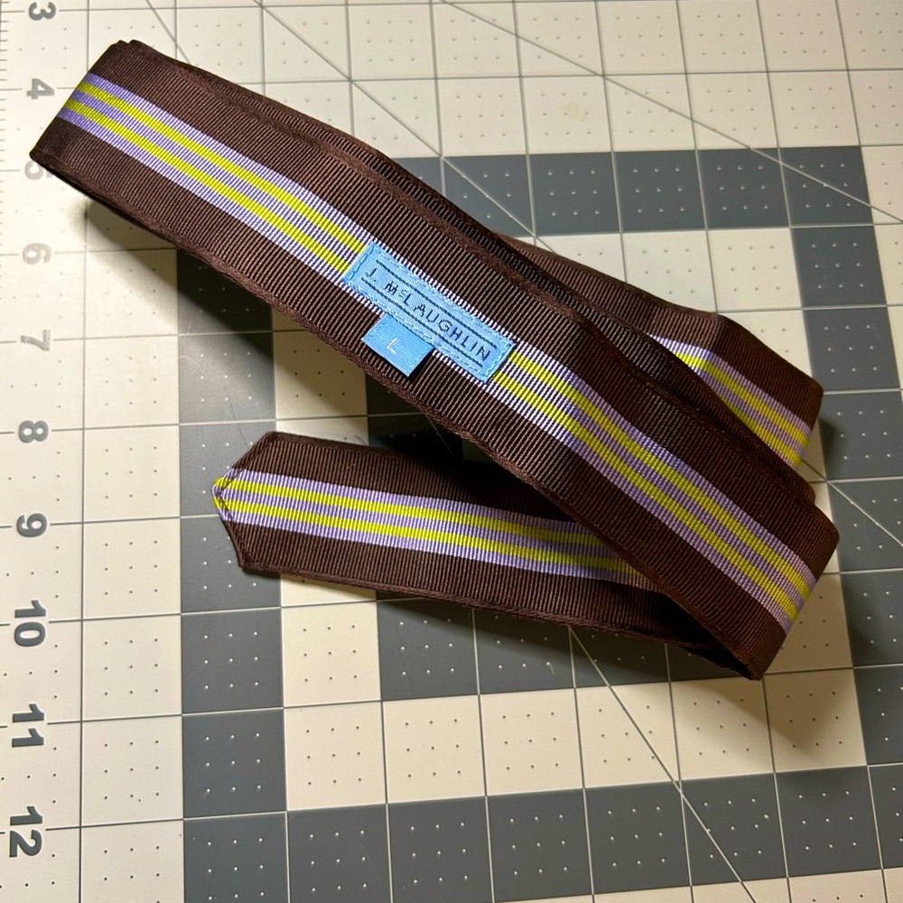 J McLaughlin d ring ribbon belt brown purple green preppy